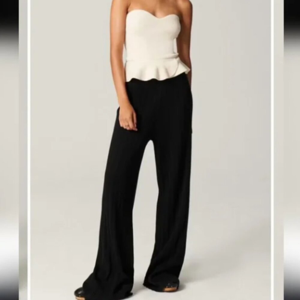 Ba&sh Erwan Wool Blend Knit Wideleg Trouser Pants Black Size 3